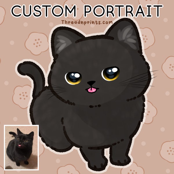 Dessin animé personnalisé de portrait de chat, affiche de chat drôle, mémorial de chat personnalisé | FEAT01 PET09 Chat Chaton, Pet Art Commission