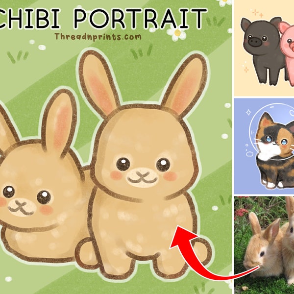 Pet Art Commission, Custom Pet Portrait From Photo | Rabbit Bunny | FEAT01 PT01 Pet Art Commission