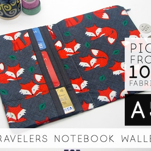 Organizador de carteira de viagem para viajantes Capa de tecido para caderno, presente personalizado para caderno | Tamanho A5, 12 compartimentos | Fox Foxy Orange (H)