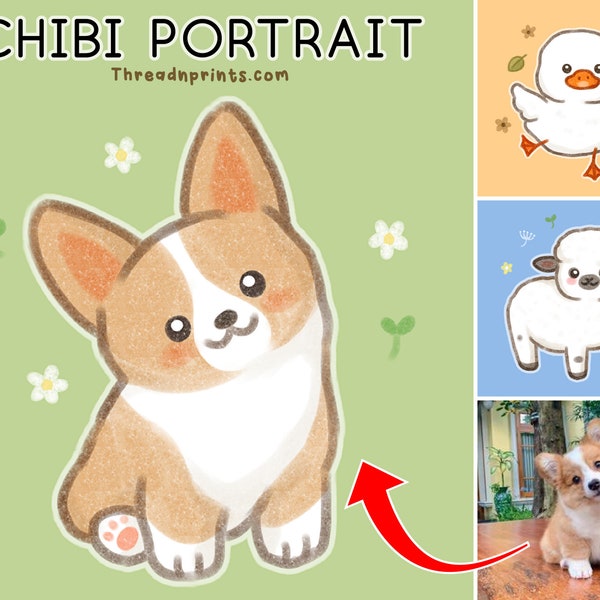 Aangepaste hond portret digitaal, ter nagedachtenis aan hondencadeau, cadeaus voor hondenbezitters | FEAT01 PET02 Hond Corgi, Dierenkunstcommissie