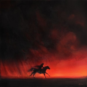 Fingolfin vs Morgoth Triptych part 1: Like a Wind Amid the Dust - Print from oil painting 16&quot;x16&quot;  || original Silmarillion art