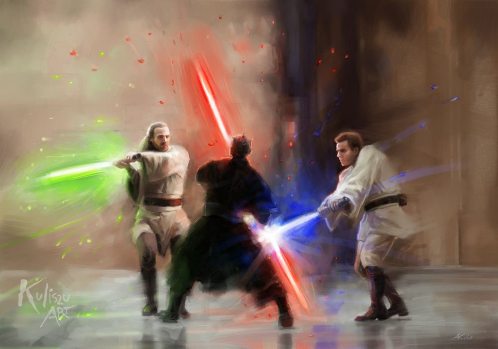 jerarquía botón A bordo Duel of the Fates Print Qui-Gon and Obi-Wan vs. Darth - Etsy España