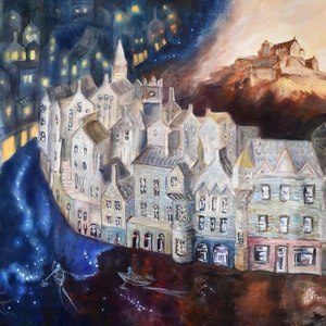Edinburgh - fine art print of oil painting | original art | surrealism, whimsical illustration, Scotland poster