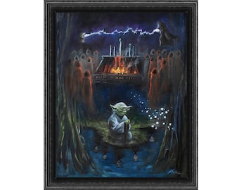 Yoda's Exile - original oil painting / Fantasy and sci fi wall art