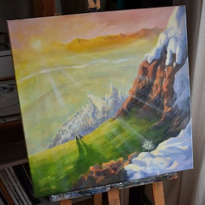 Mindolluin - original oil painting of Gandalf and Aragorn after the defeat of Sauron | Tolkien inspired handmade art