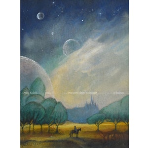 Space Cowboy - Art Print | A4 size | Dreamy Night Sky Art Print, Full Moon, Cosmos Artwork, Celestial Art, Night Sky, Galaxy Painting
