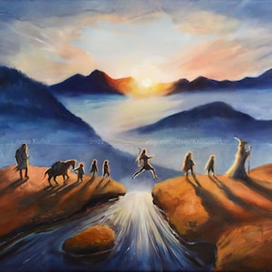 The Fellowship at Sunrise - Print | Tolkien inspired | original art | oil painting print