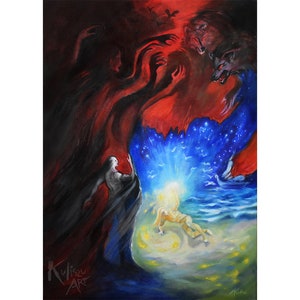 Sauron vs Finrod - Giclee / Canvas / Mounted canvas Print || original Silmarillion art || Tolkien inspired