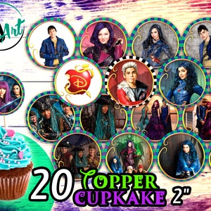 Descendants Cupcakes Toppers, Printable Descendants party cupcakes Topper, Descendants toppers, 2 INCHES, instant download, Mal, Evie