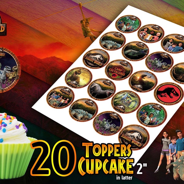 Jurassic World Cupcake Toppers: Camp Cretaceous, Jurassic Park, 2 Zoll, Sofortiger Download, Darius, Brooklynn, Ben, Yaz, Kenji