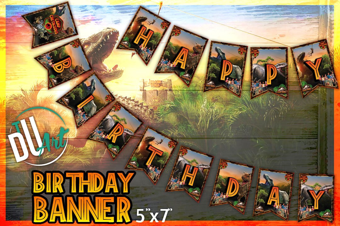 Jurassic World Camp Cretaceous Banner, Jurassic Park Banner, Happy Bi…