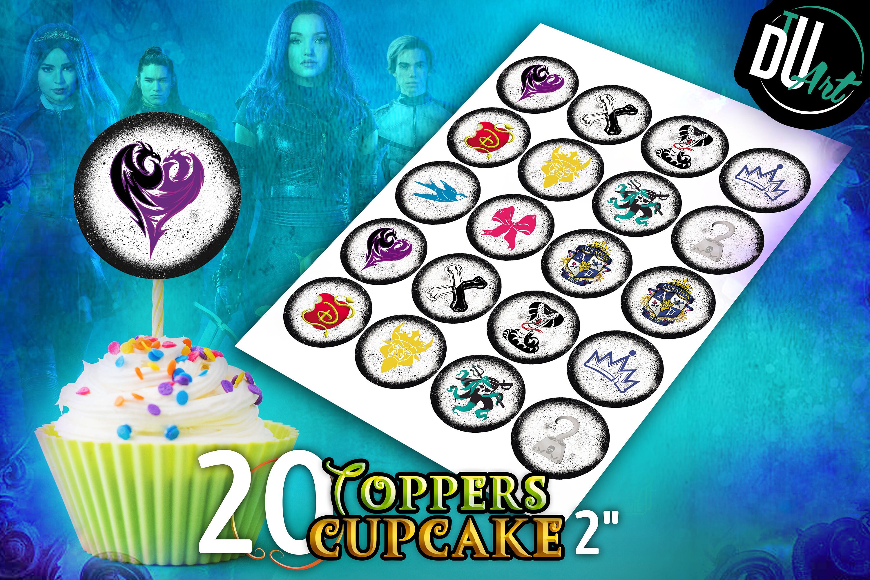 Descendants Symbols Cupcakes Toppers Printable Descendants | Etsy