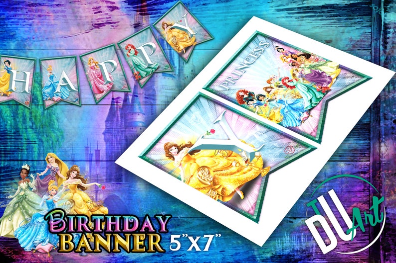 Disney Princess Banner Happy Birthday Banner Party Banner | Etsy