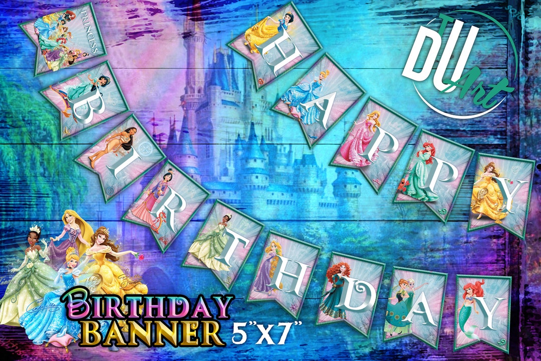 Disney Princess Banner, Happy Birthday Banner, Party Banner, Disney ...