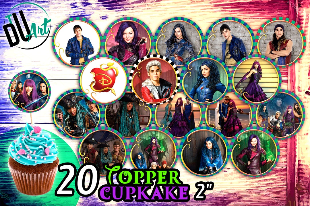 descendants-cupcakes-toppers-printable-descendants-party-cupcakes-topper-descendants-toppers-2-inches-instant-download-mal-evie-etsy