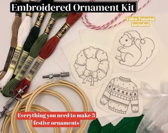 Christmas Embroidered Ornament Kit – 3 Festive Designs, Beginner Friendly (Video Tutorial)