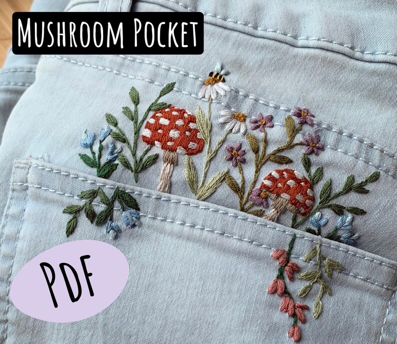 Mushroom Pocket Embroidery PDF & Pattern image 1