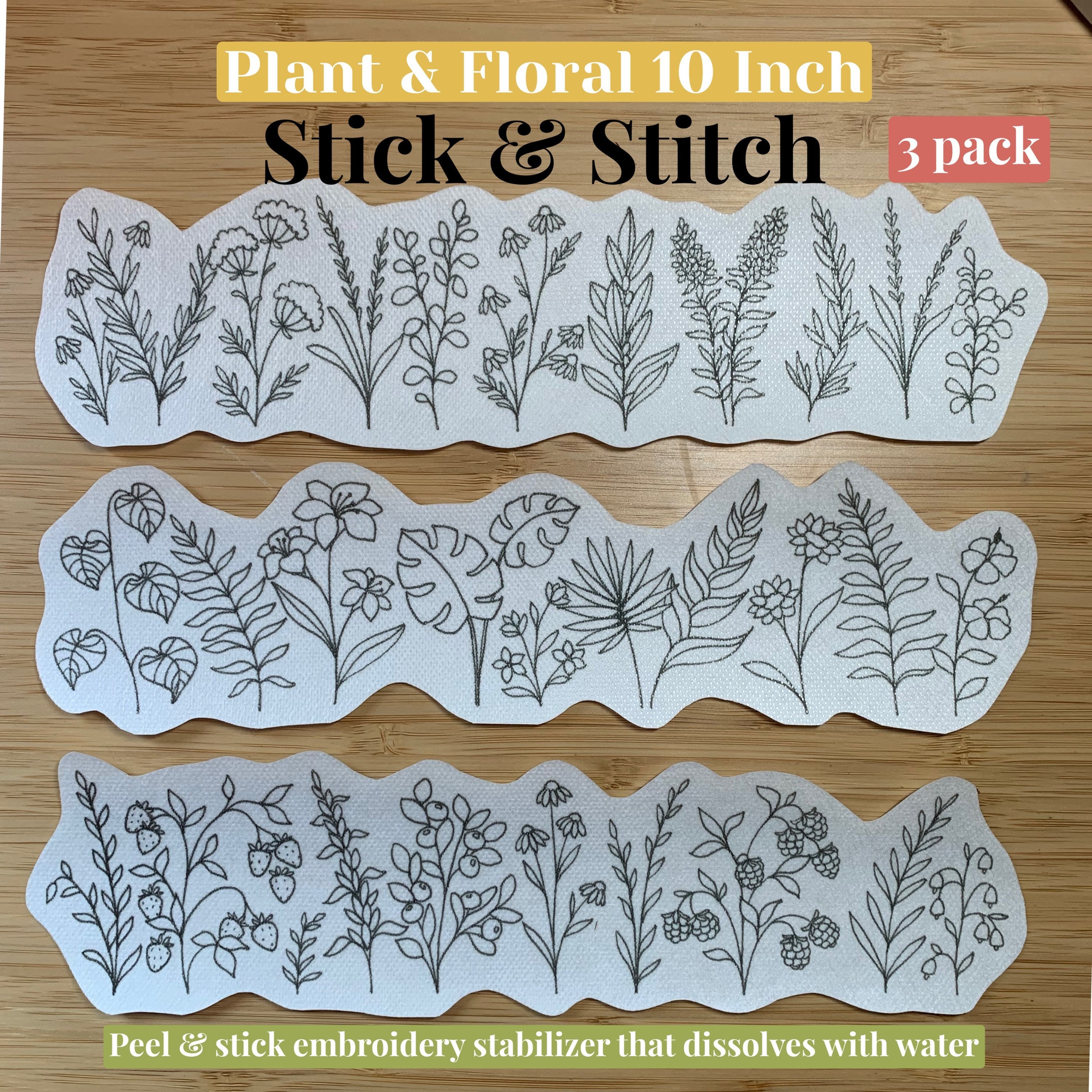 Stick and Stitch Embroidery Designs, Embroidery Transfers, Water Soluble  Embroidery Patterns, Printed Designs for Clothes 