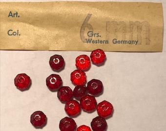 36pcs 6mm Vintage Siam Red Glass Fire Polished West German beads