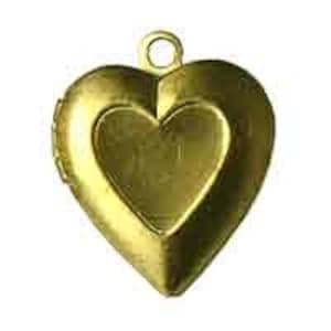 May include: Gold heart-shaped locket with a hinged opening. The locket has a smooth, polished finish.