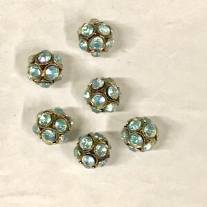 12PCS Lucite Seafoam Green AB Rhinestone Beads, 8mm, Antique gold