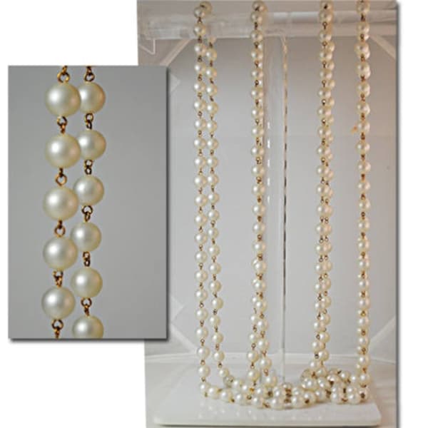 5ft Vintage Matte Pearl Link Chain Exquisite matte pearl link chain 10mm or 12mm, made Hong Kong pearls, brass links,