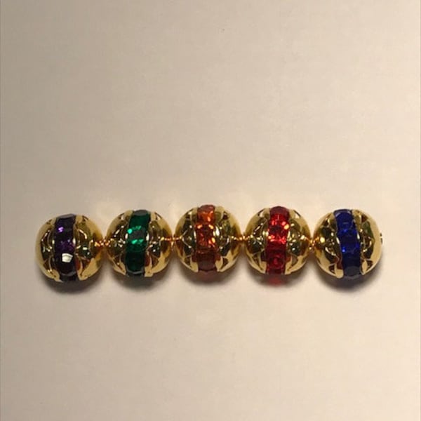 6pcs Gold One Row beads with Lucite Stones across middle, 16mm