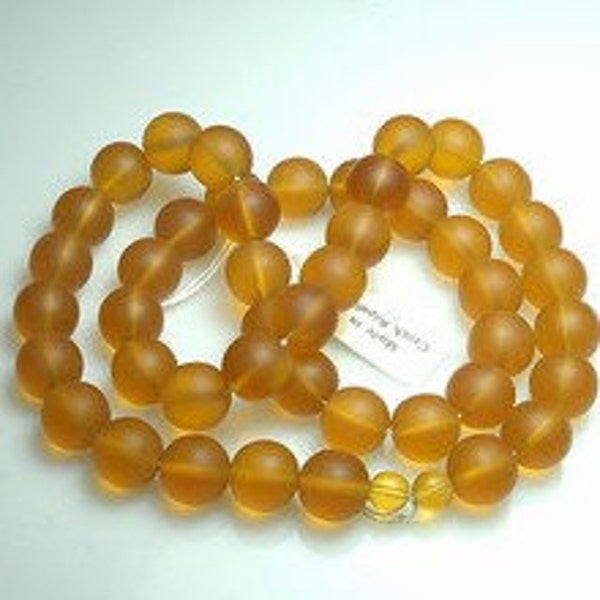 3 Strands Czecho Druk Glass Round beads, Matte Topaz 14mm 47 beads / strand, Photo shows one strand.