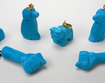 6 pieces Turquoise Howlite Charms, Dog, Cat or Fist, with gold plated bails
