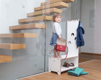 DETE children's wardrobe, free-standing, with bench and storage space for shoes