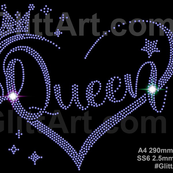 Queen Hart SS6 rhinestone rhinestones crystals diamante template digital download, svg, eps, png, dxf rhinestone template.