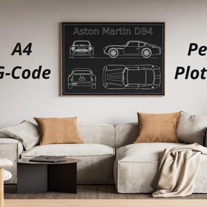 Aston Martin DB4 G-Code File for Pen Plotter | A4 Digital Drawing | AxiDraw, X-Hu, PlotterBot | Line Art Vector | BluePrint