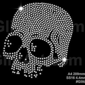 Skull rhinestone  crystals iron on, Hotfix Transfer Halloween Skull, Skull Halloween T-shirt Iron On,| Rhinestone Bling Design, Skull Patch