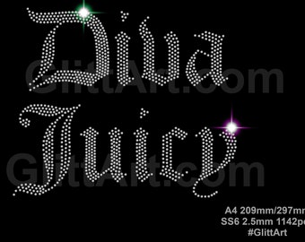 Diva juicy rhinestone crystals gems diamante template instant digital download, svg, eps, png, dxf rhinestone template for cricut, plotter.