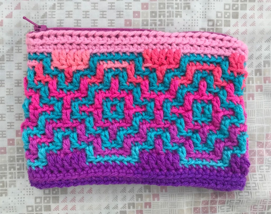 VAPORWAVE TILE Mosaic Crochet Zippered Pouch Etsy