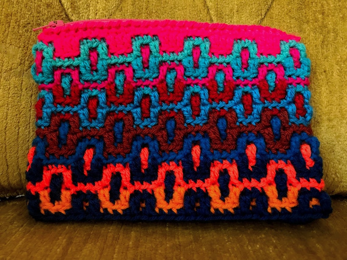 MOLTEN SEA Mosaic Crochet Zippered Pouch Etsy