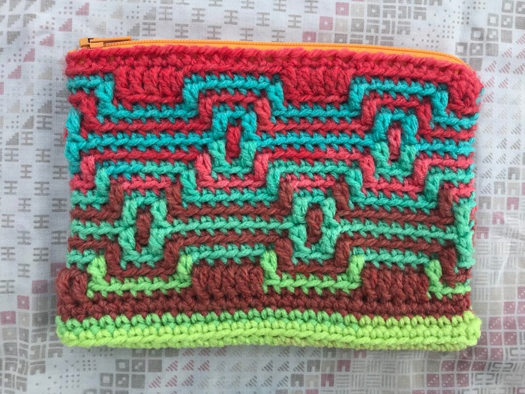 PARROTFISH Mosaic Crochet Zippered Pouch Etsy