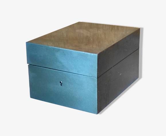 Ancienne Boîte à Fiches Métallique Verte Industrielle Vintage Flambo