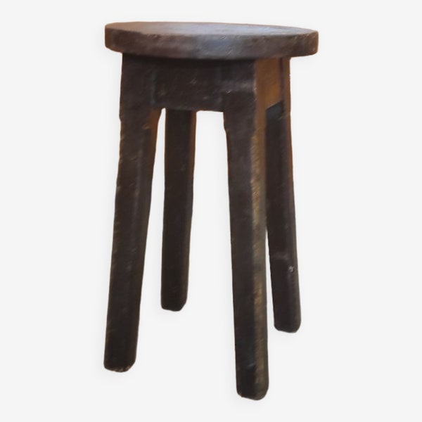 Ancien tabouret de ferme vintage en sapin tripode style montagnard campagnard