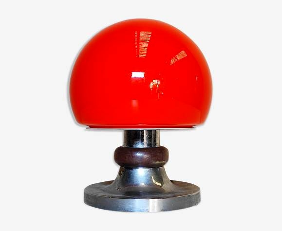 Lampe Champignon Vintage à Poser Design Italien Opaline Orange