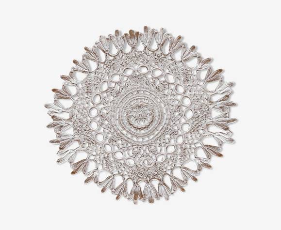 Ancien Napperon Vintage Rond en Lin Brodé Au Crochet à L'ancienne Français