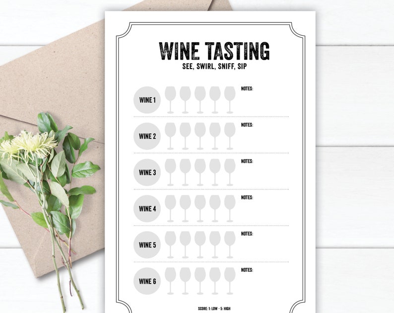Wine tasting card score card wine tasting party bridal Etsy