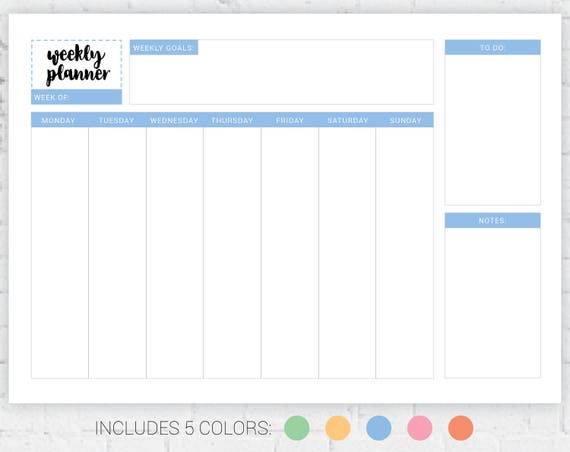 weekly planner weekly to do list weekly checklist printable planner planner printable downloadable planner planner download weekly check list