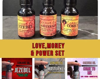 Love, Money & Power Conjure Oil Set  | Gift | Jezebel | Master Key | Come to Me | LAB Shaman