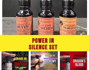 Power in Silence Conjure Oil Set  | Gift | Shut Up | Alchemy | Dragon’s Blood | LAB Shaman