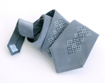 Dusty blue necktie, Corduroy tie with embroidery, Cotton velvet necktie, Dusty blue wedding tie, Velveteen necktie, Corduroy wedding necktie