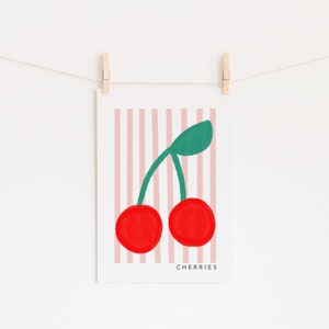 Cherries Print - Pink Stripes | Unframed