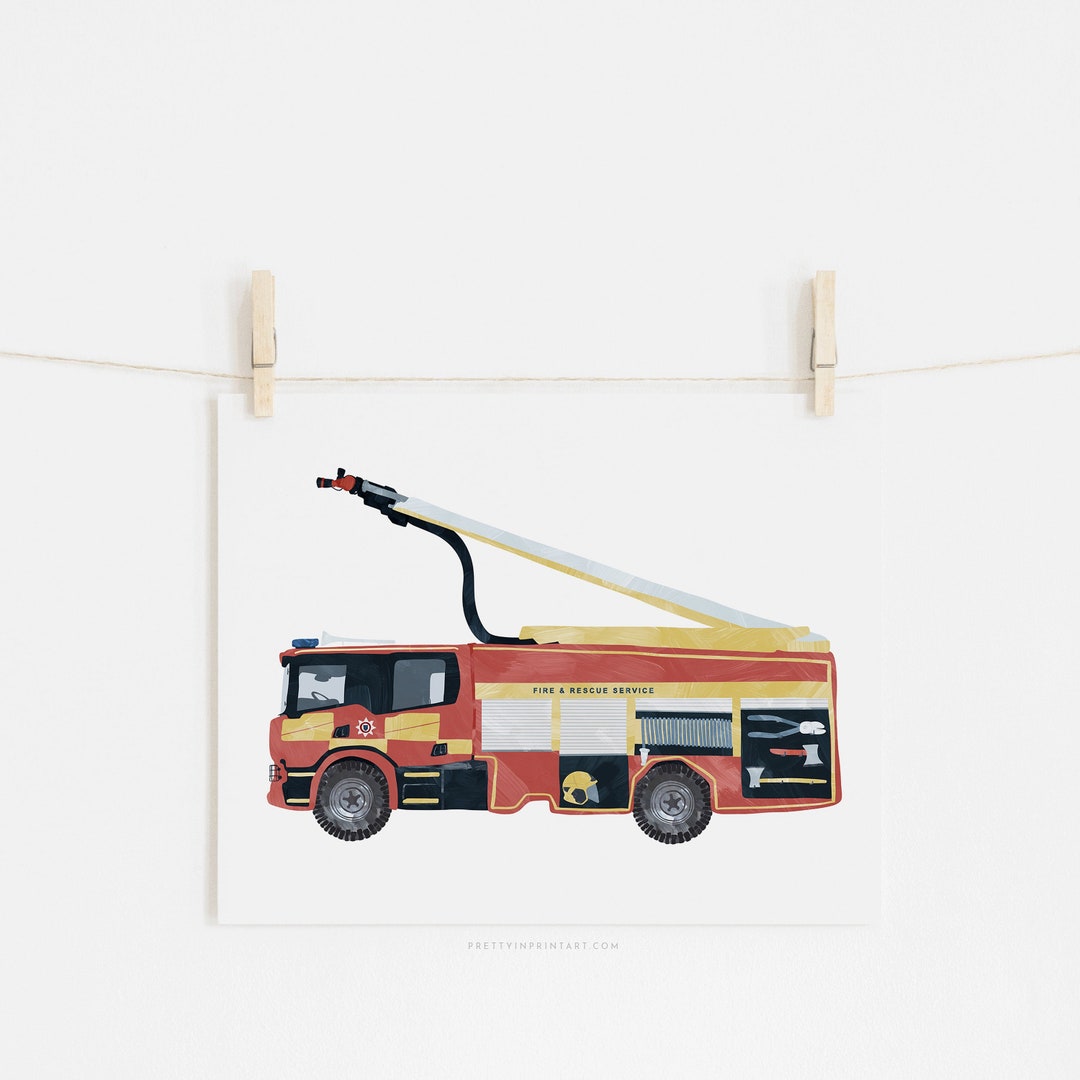 Fire Engine, Kids Art | Unframed - Etsy
