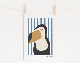 Toucan Print - Blue Stripes |  Unframed