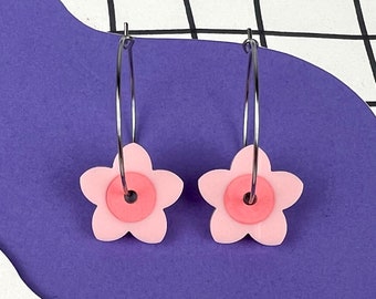 Retro Pink Flower Earrings, Acrylic Earrings